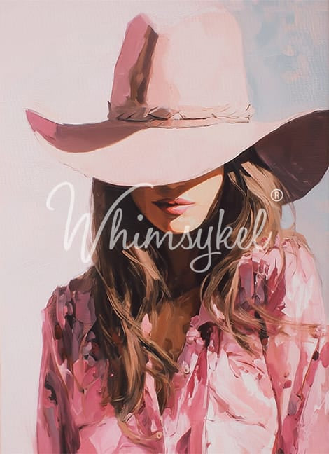 Person wearing a pink cowboy hat and shirt 