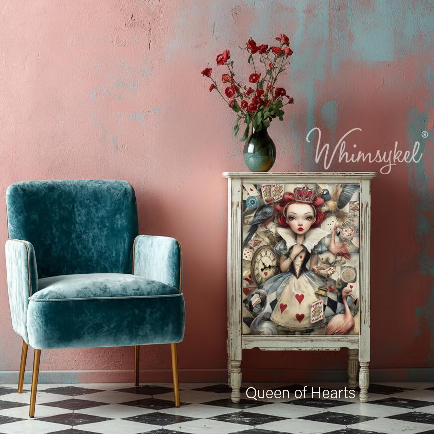 Queen of Hearts | 21"x29" | Large Decoupage Tissue Paper | Whimsykel Designs | whimsical wonderland queen