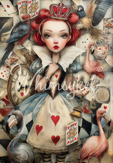 Queen of Hearts | 21"x29" | Large Decoupage Tissue Paper | Whimsykel Designs | whimsical wonderland queen