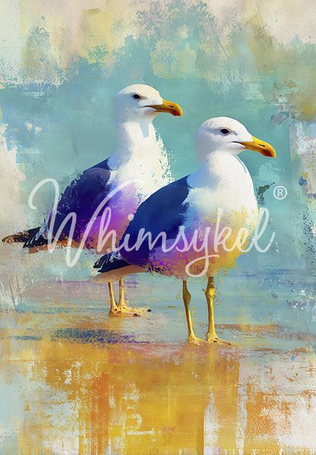 Saltwater Pause | 21"x29" | Large Decoupage Tissue Paper | Whimsykel Designs | coastal seagull pair