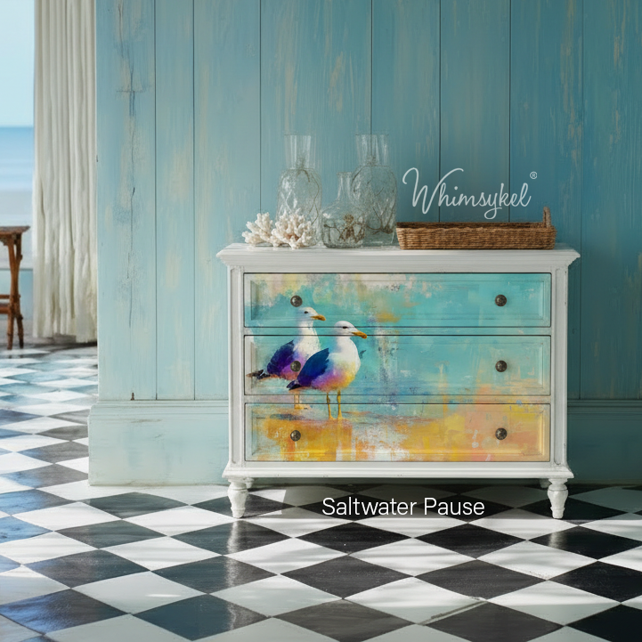 Saltwater Pause | 21"x29" | Large Decoupage Tissue Paper | Whimsykel Designs | coastal seagull pair