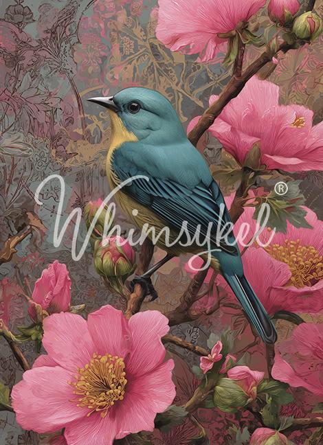 Songbird Blooms | 21"x29" | Large Decoupage Tissue Paper | Whimsykel Designs | songbird among blooms