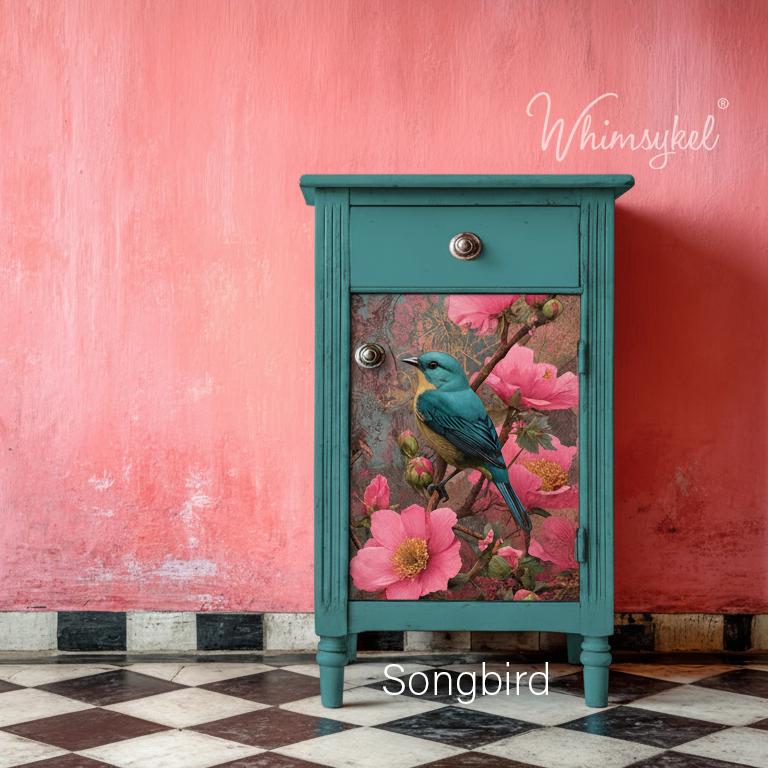Songbird Blooms | 21"x29" | Large Decoupage Tissue Paper | Whimsykel Designs | songbird among blooms