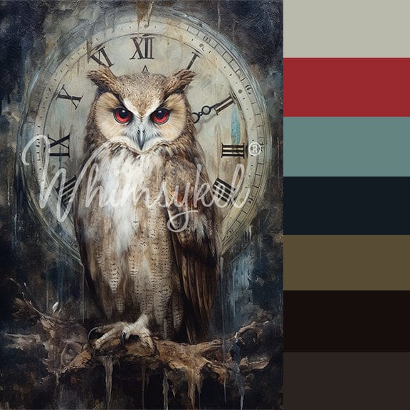 Timekeeper | Large Decoupage Tissue Paper for Furniture | 21x29 or 14x20 | Whimsykel Designs | Owl in front of Clock