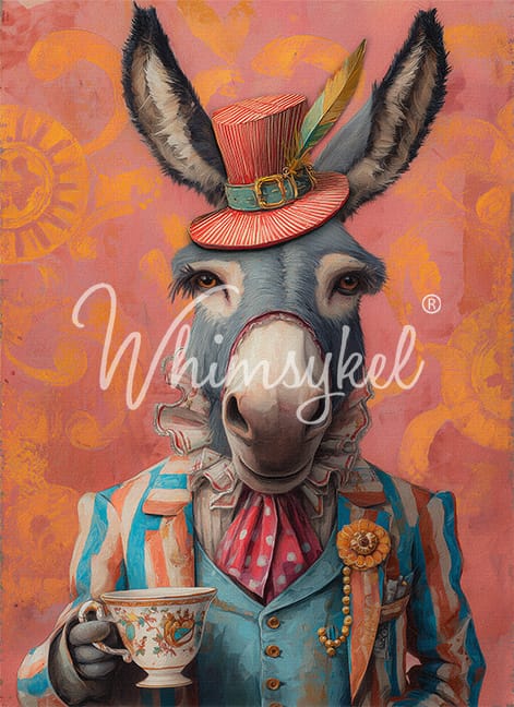 Donkey in a costume with a colorful background