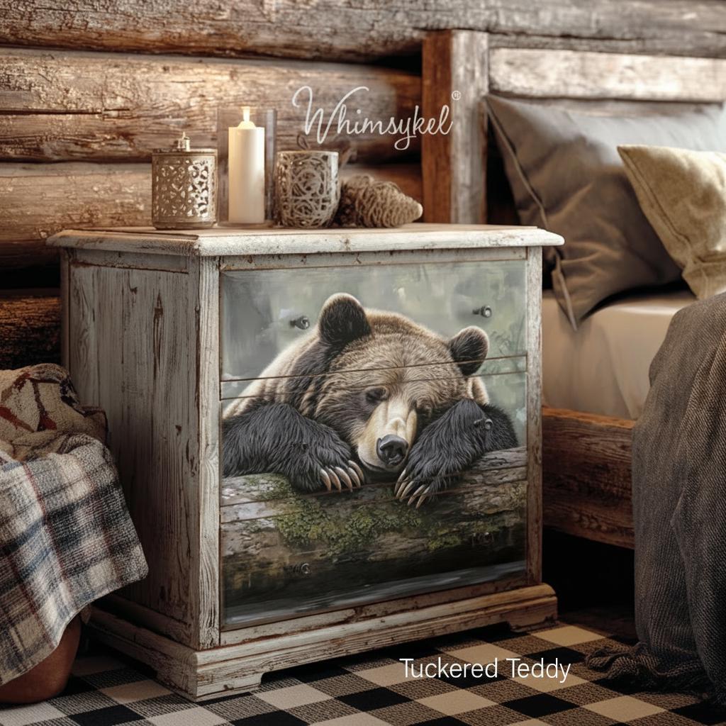 Tuckered Teddy | 21"x29" | Large Decoupage Tissue Paper | Whimsykel Designs | resting bear