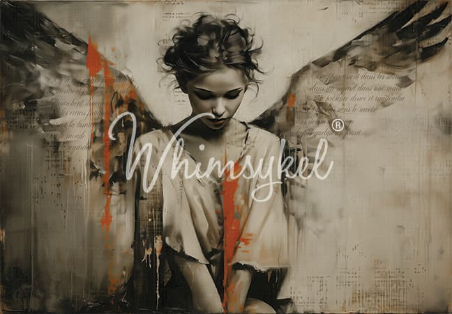 Artistic depiction of a person with angel wings on a textured background