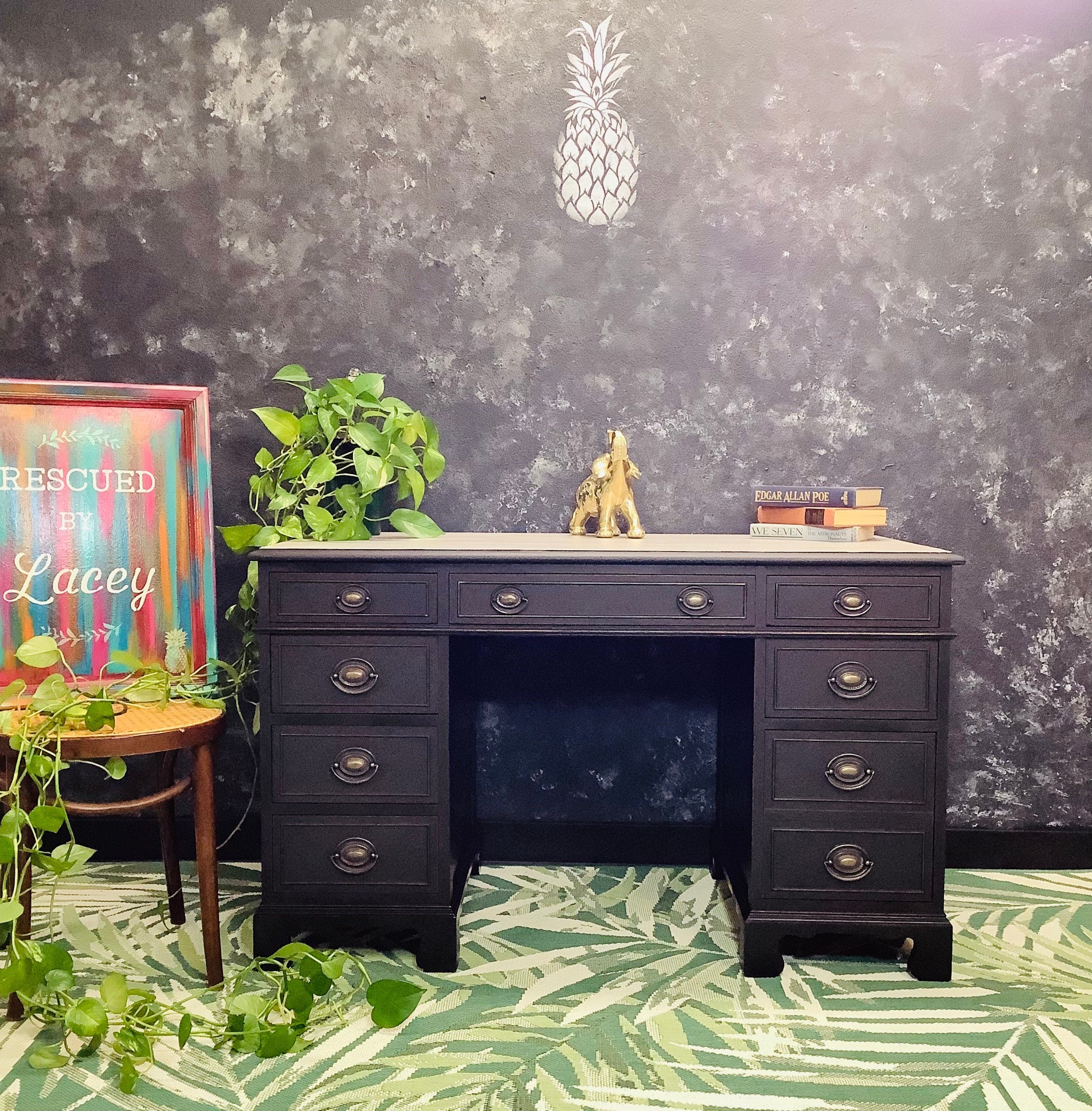 Black Executive Desk - FREE SHIPPING - Hand Painted Furniture