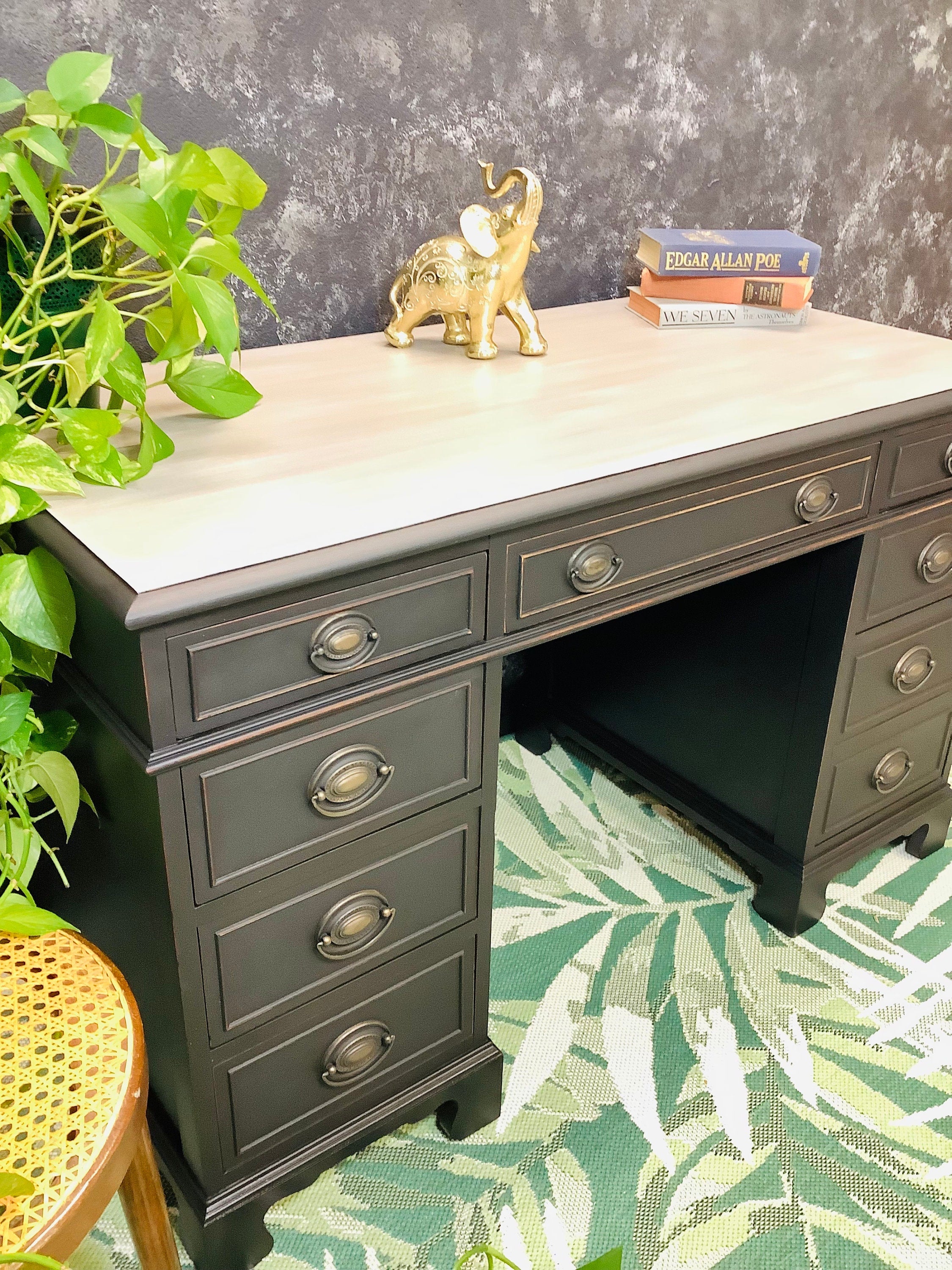 Black Executive Desk - FREE SHIPPING - Hand Painted Furniture
