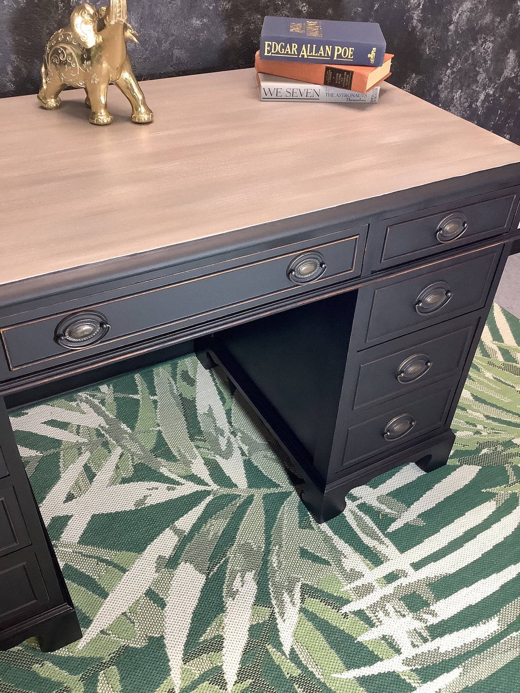 Black Executive Desk - FREE SHIPPING - Hand Painted Furniture