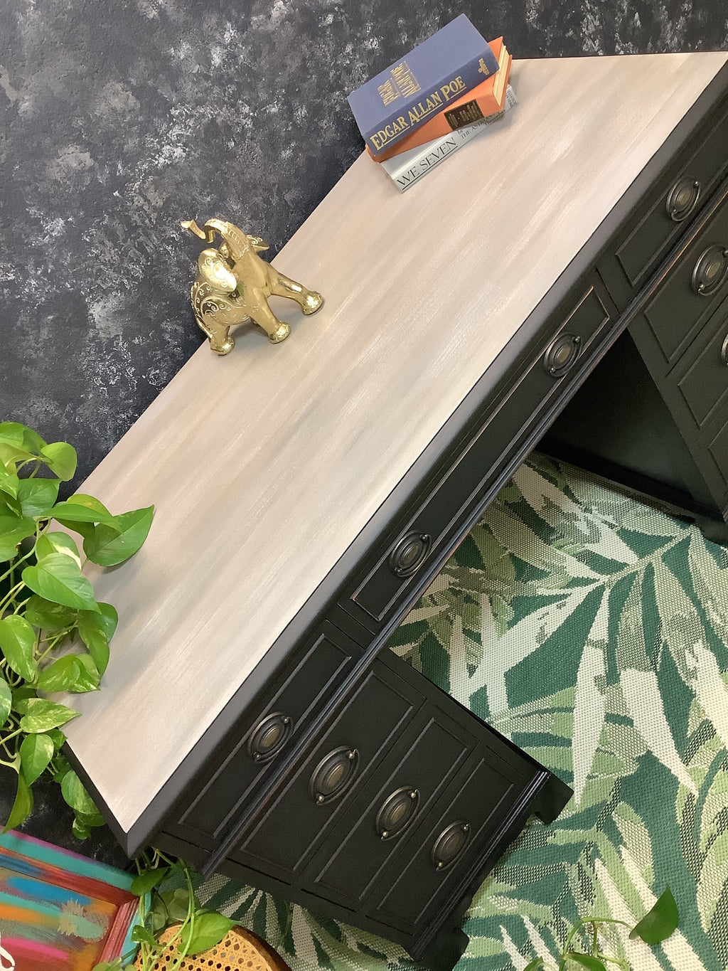 Black Executive Desk - FREE SHIPPING - Hand Painted Furniture