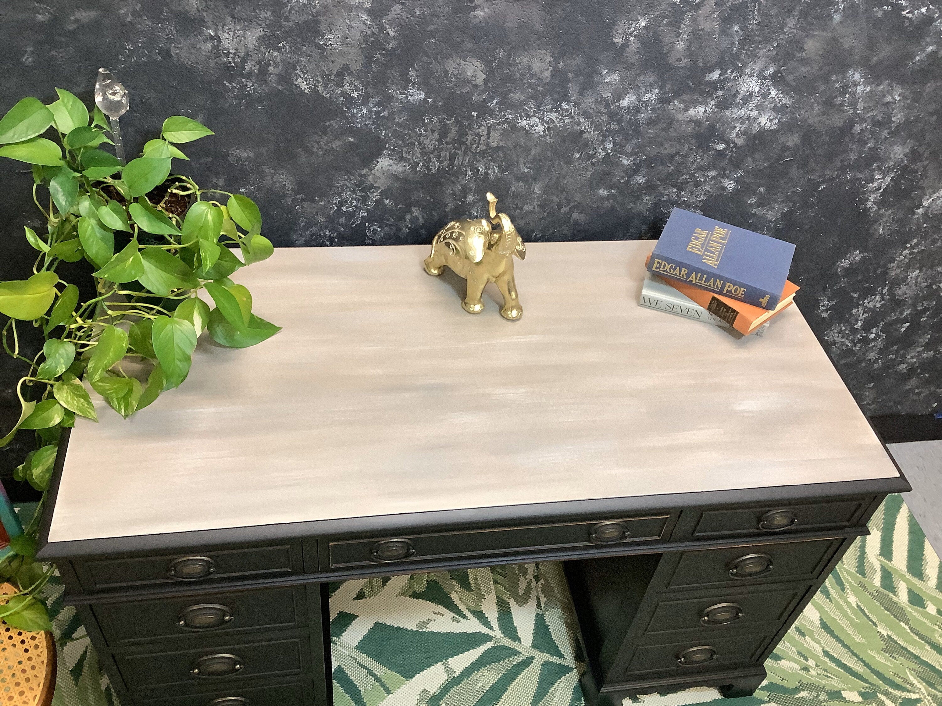 Black Executive Desk - FREE SHIPPING - Hand Painted Furniture