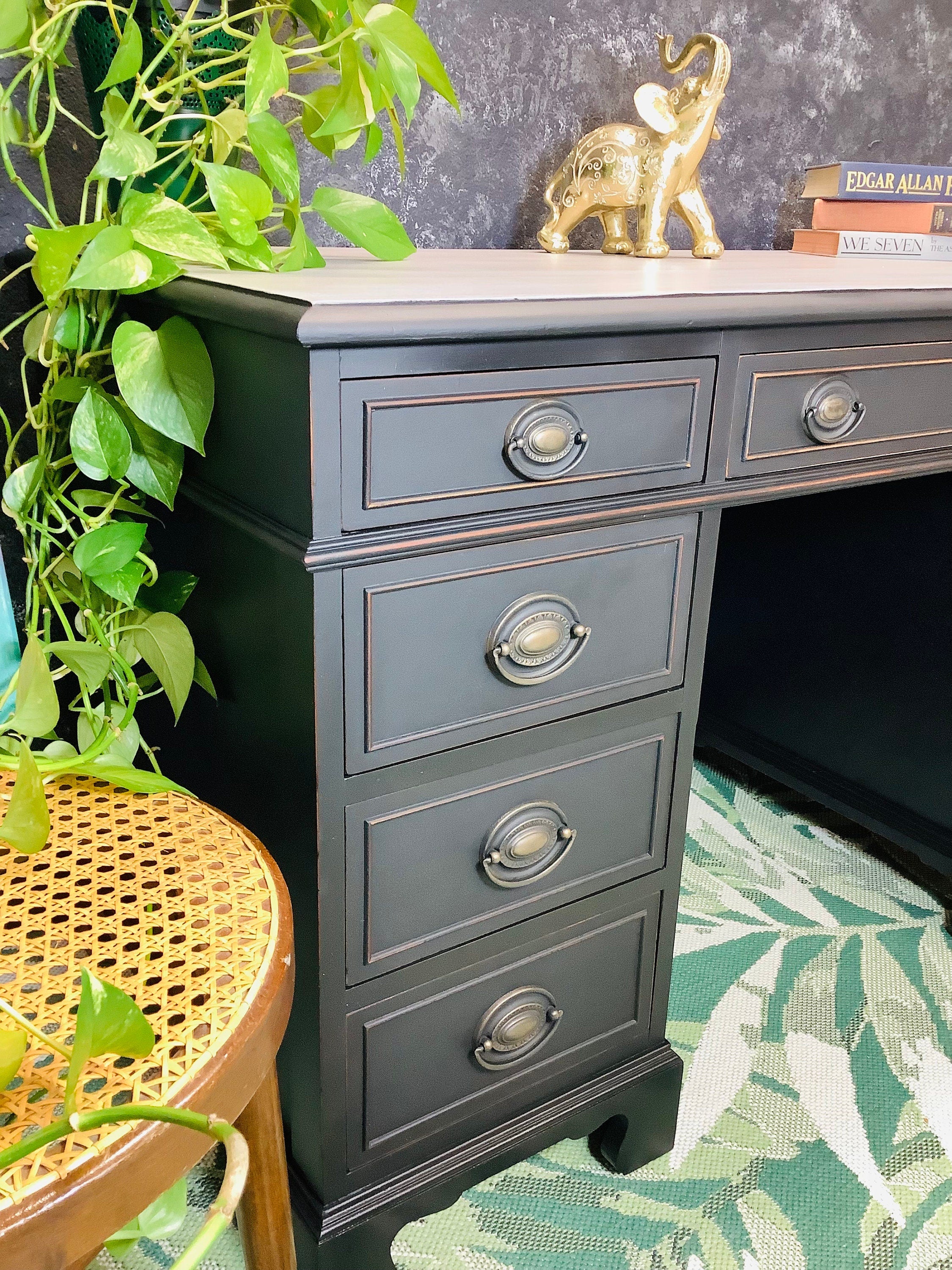 Black Executive Desk - FREE SHIPPING - Hand Painted Furniture
