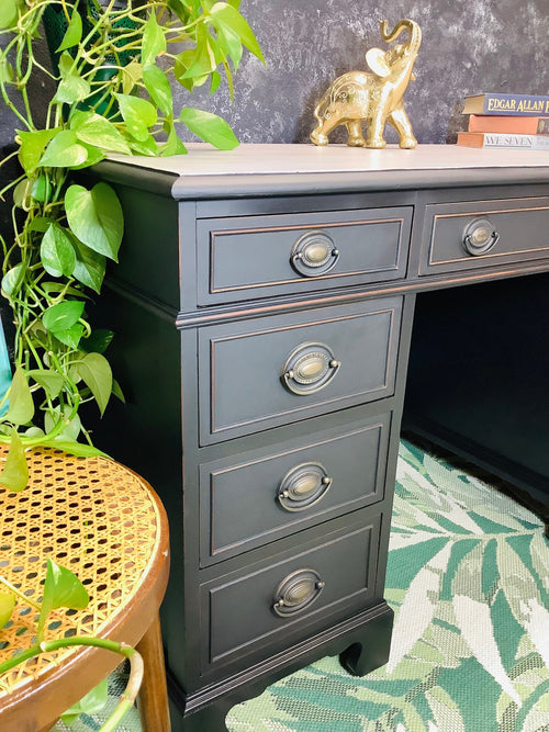 Black Executive Desk - Hand Painted Furniture Rescued by Lacey