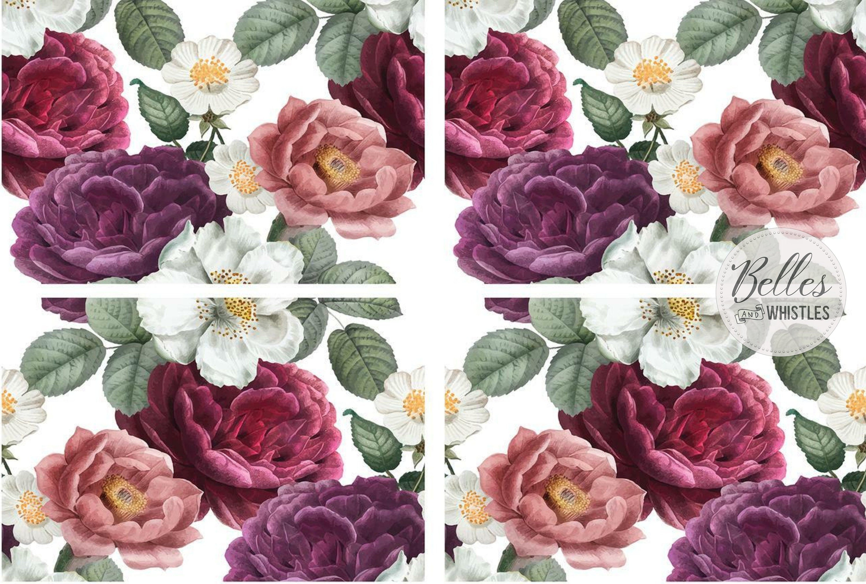 FLORAL ROMANCE | Transfer | Retired | 4 Sheets | Dixie Belle Paint | Flowers on Translucent Background