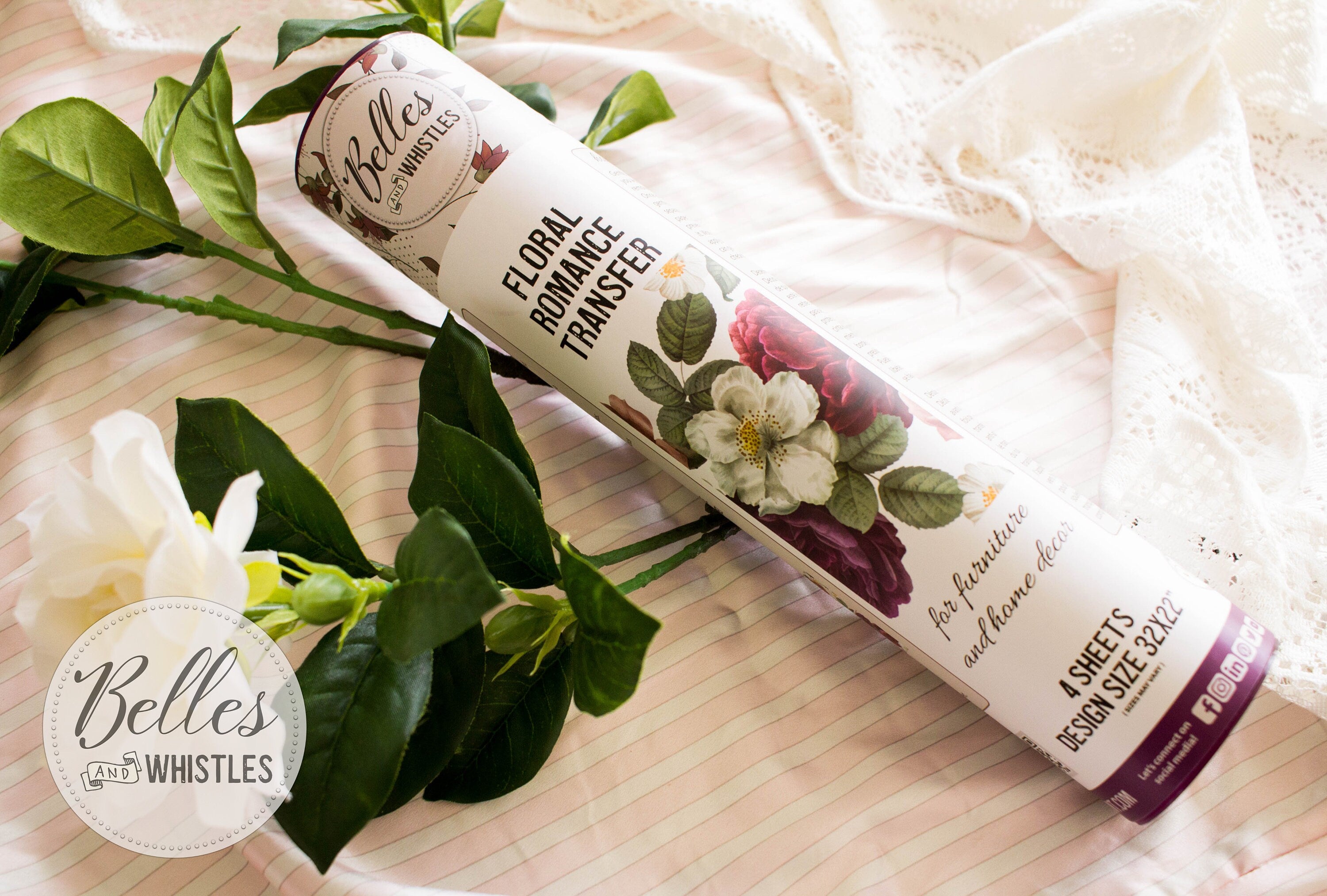 FLORAL ROMANCE | Transfer | Retired | 4 Sheets | Dixie Belle Paint | Flowers on Translucent Background