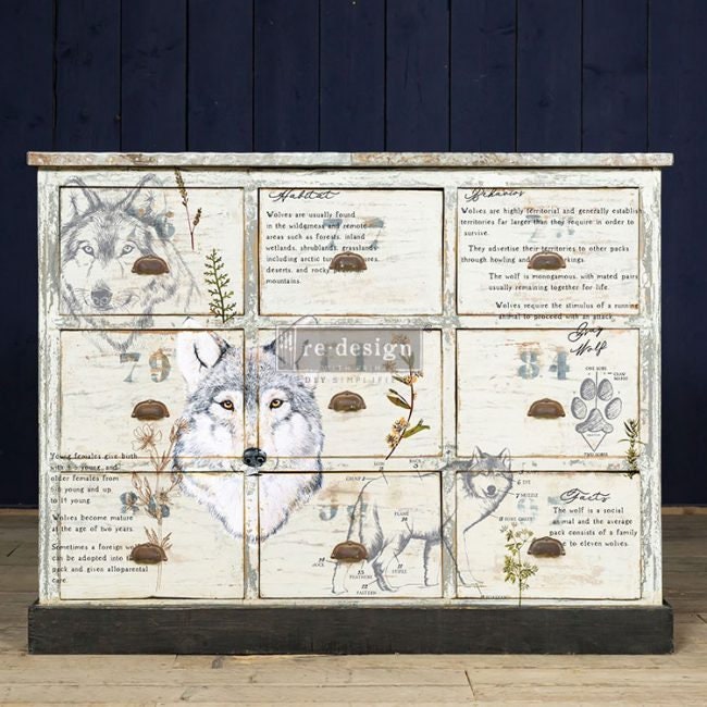 GRAY WOLF Redesign with Prima | Rub on Transfers for Furniture and Crafts| 24X35