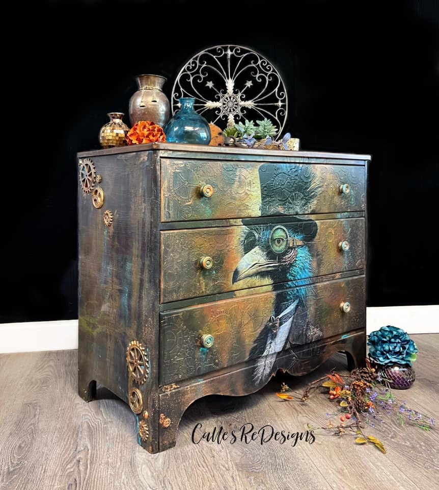 COGSWORTH | Large Decoupage Tissue Paper for Furniture | Arts & Crafts | 21x29 or 14x20 | Whimsykel Designs | Ostrich in Top Hat and Goggles