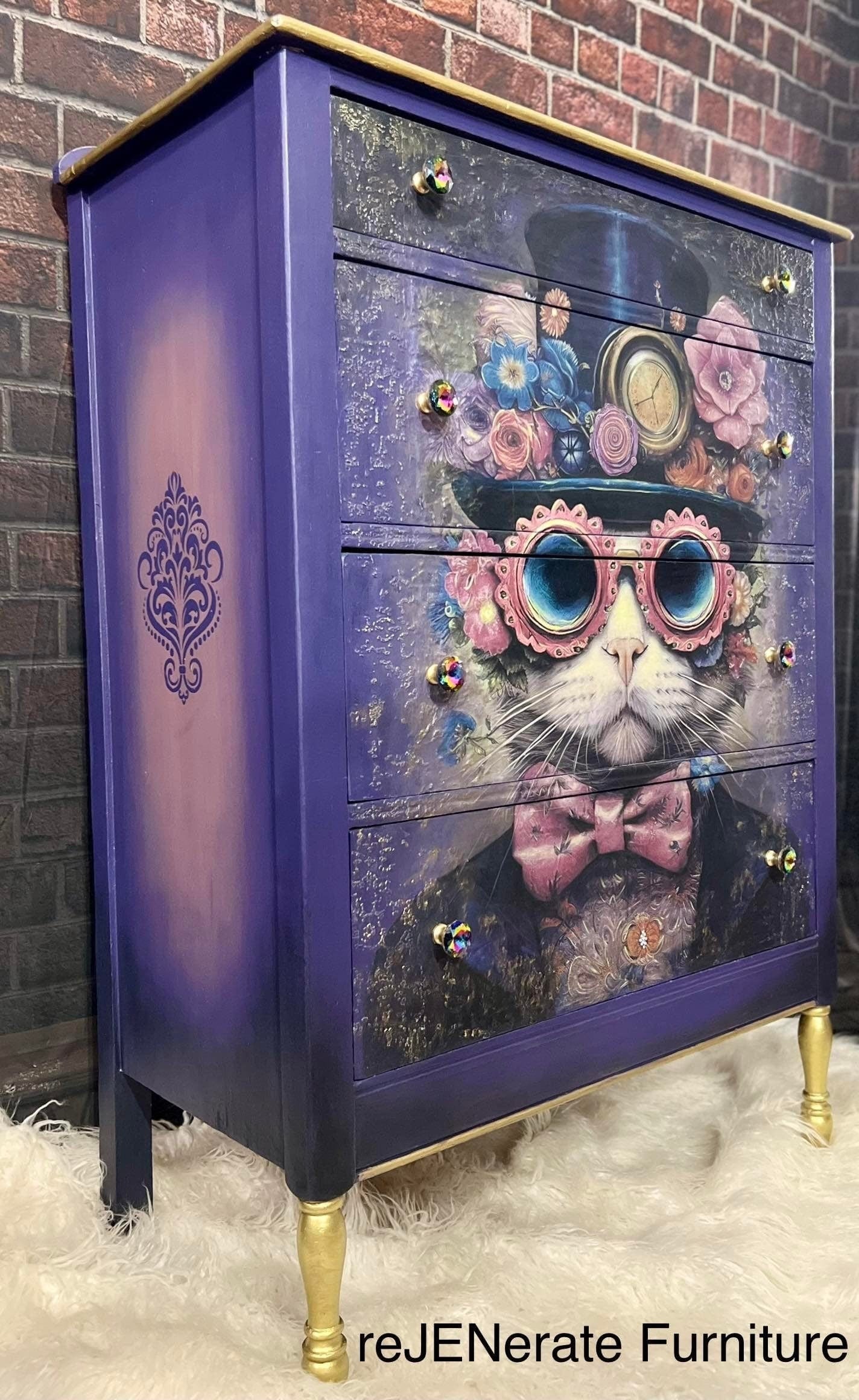 DAPPER DAN | Large Decoupage Tissue Paper for Furniture | Arts & Crafts | 21x29 or 14x20 | Whimsykel Designs | Cool Cat with Glasses