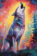 Twilight Howl | Large Decoupage Tissue Paper for Furniture | 21x29 | Whimsykel Designs | Howling Wolf on Colorful Background