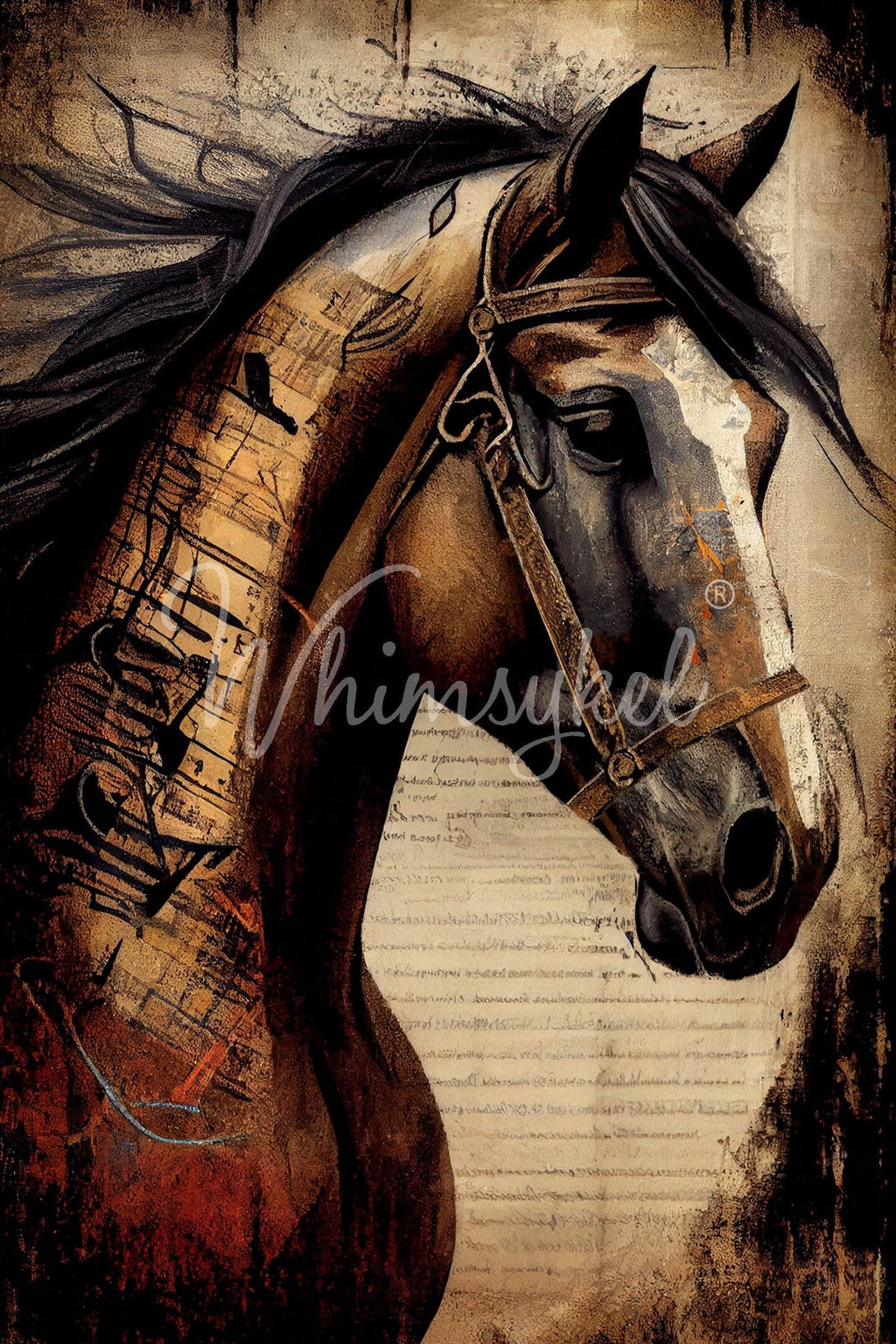 Gatsby: Horse Large Decoupage Tissue Paper for Furniture 21x29 Whimsykel Designs Musical Horse