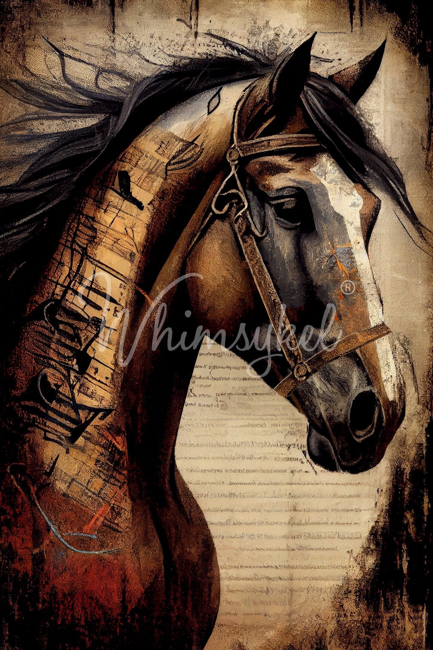Gatsby: Horse Large Decoupage Tissue Paper for Furniture 21x29 Whimsykel Designs Musical Horse
