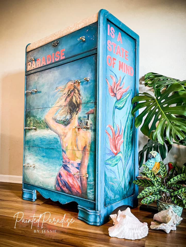 Shoreline Siren Large Decoupage Tissue Paper for Furniture 21x29 Whimsykel Designs Woman on Shoreline