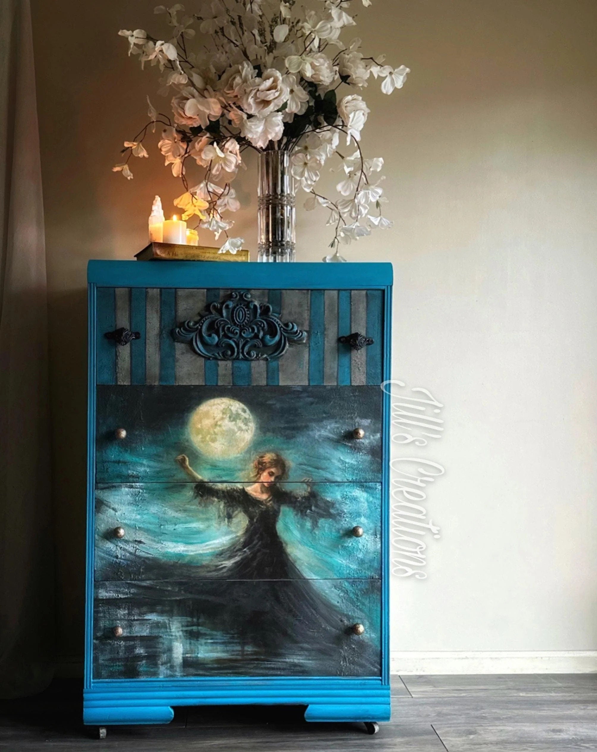 Moonbeam Rhapsody Large Decoupage Tissue Paper for Furniture 21x29 Whimsykel Designs Lady Dancing in the Moonlight