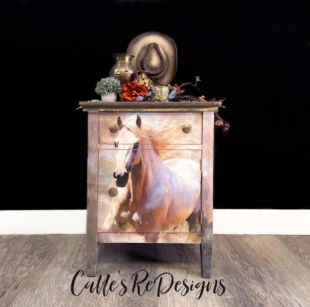 Unbridled Large Decoupage Tissue Paper for Furniture 21x29 Whimsykel Designs Galloping Horse in Field
