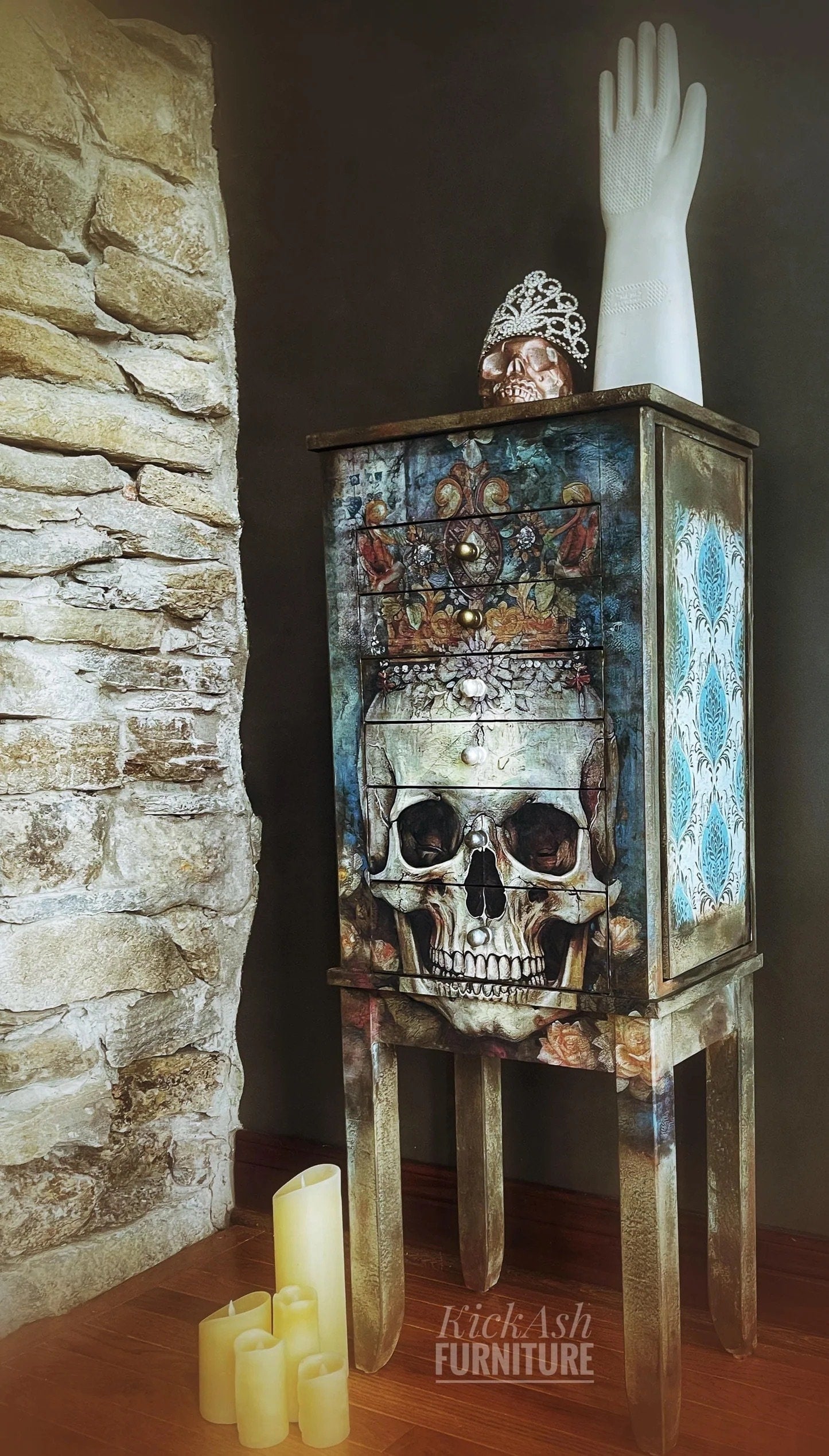 Skull Queen Large Decoupage Tissue Paper for Furniture 21x29 Whimsykel Designs Skull in Flowers