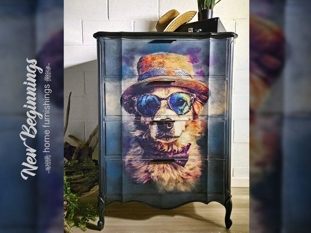 D. O. GEE | Large Decoupage Tissue Paper for Furniture | Arts & Crafts | 21x29 | Whimsykel Designs  Cool Dog in Sunglasses