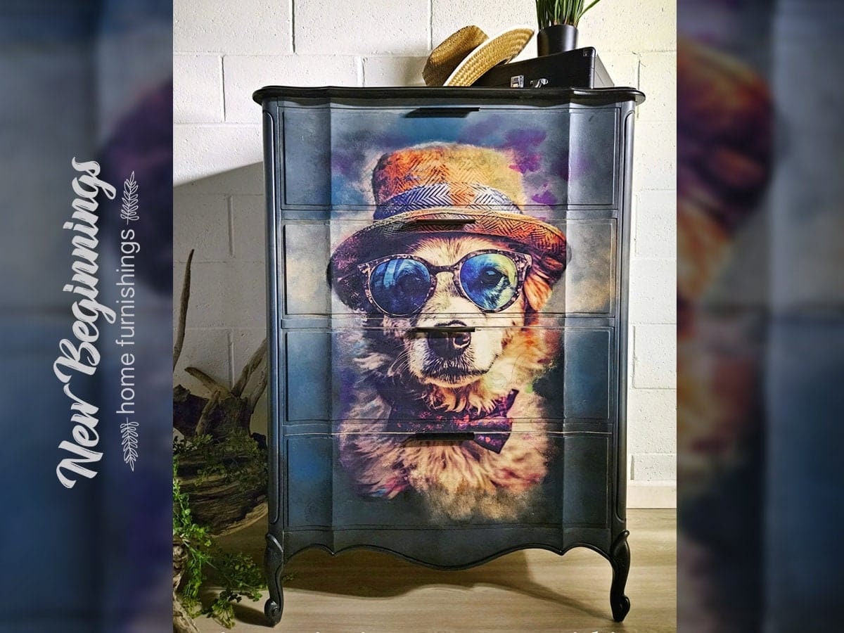 D. O. GEE | Large Decoupage Tissue Paper for Furniture | Arts & Crafts | 21x29 | Whimsykel Designs  Cool Dog in Sunglasses