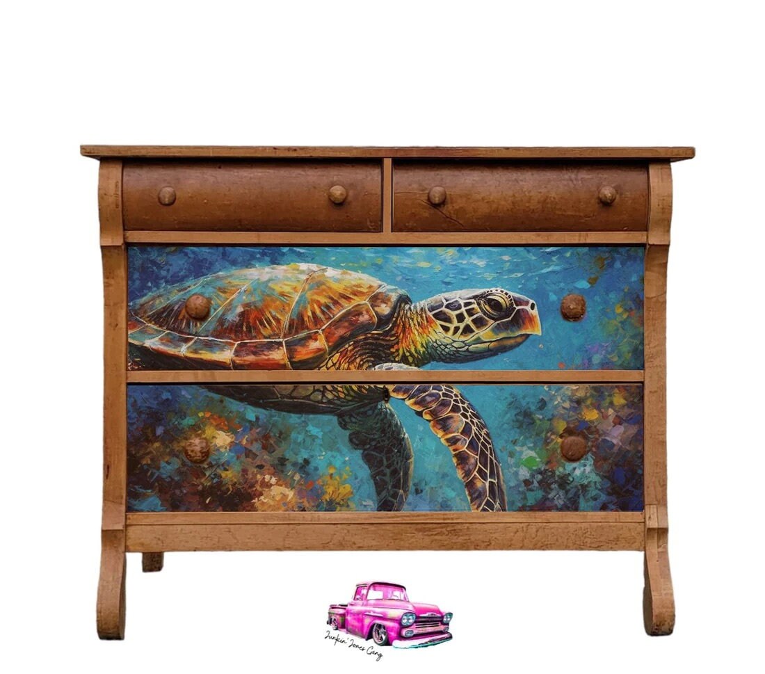 Seymour Large Decoupage Tissue Paper for Furniture 21x29 Whimsykel Designs Sea Turtle in Ocean