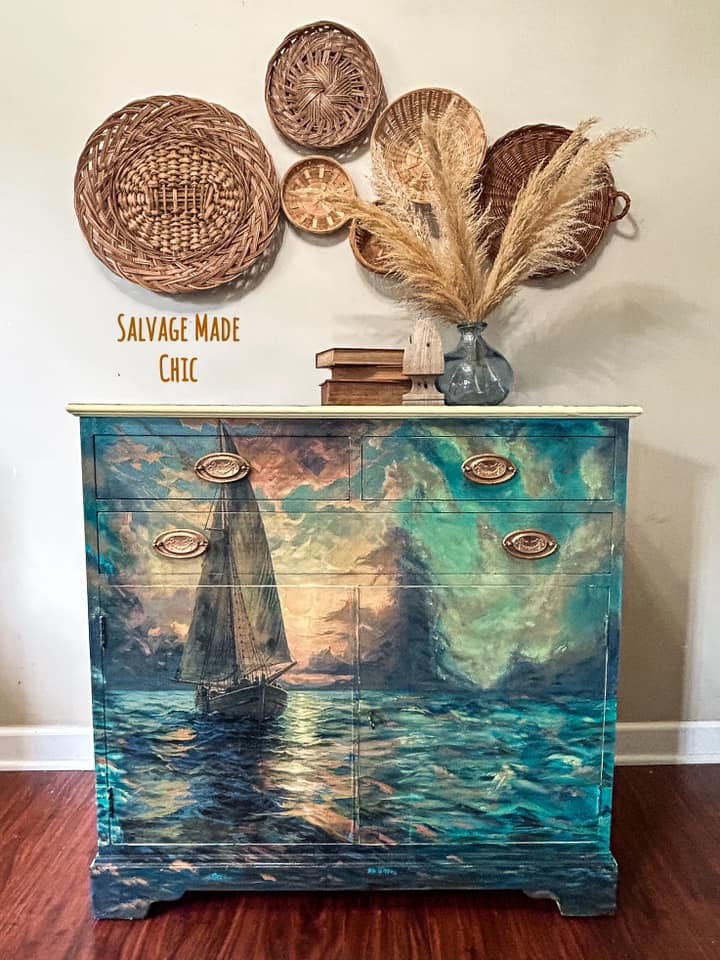 Nautical Serenity Large Decoupage Tissue Paper for Furniture 21x29 Whimsykel Designs Sailboat on Water