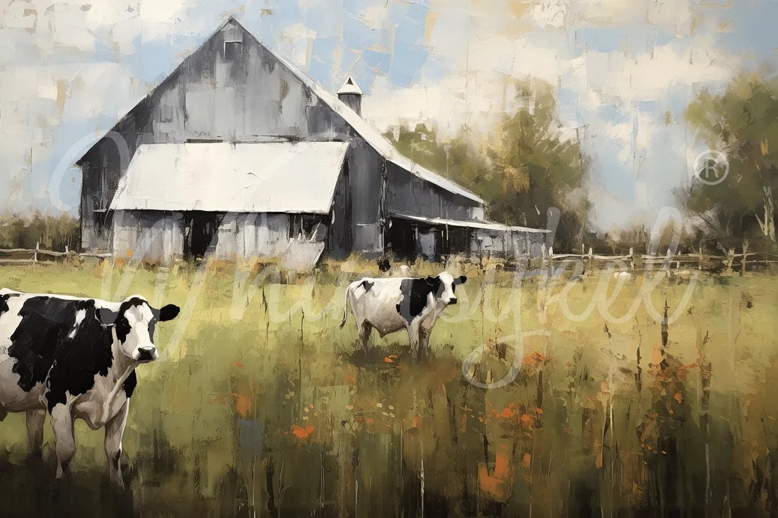 Heartland Large Decoupage Tissue Paper for Furniture 21x29 Whimsykel Designs Cows in Field with Barn in Background