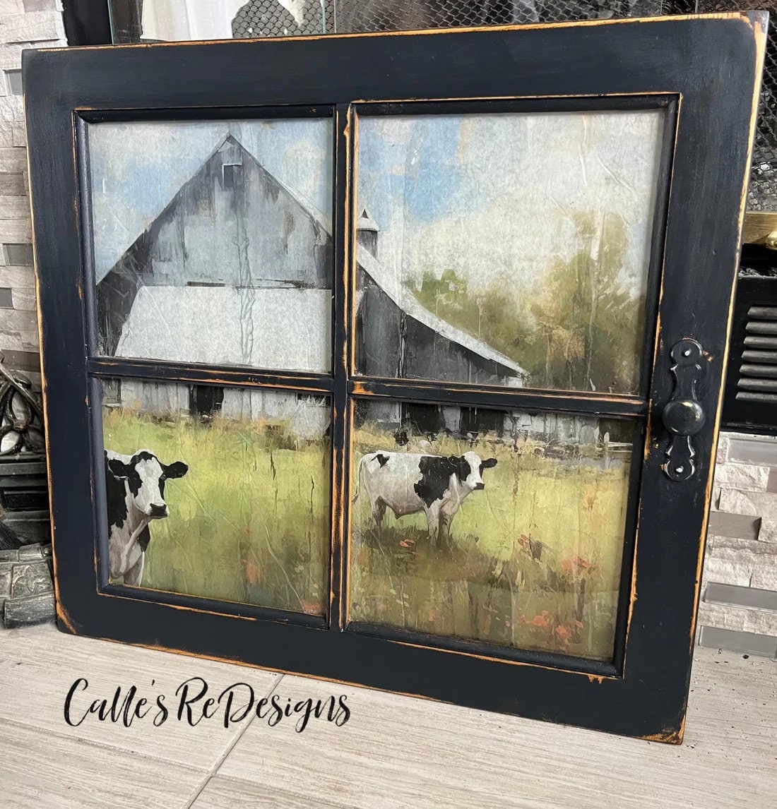 Heartland Large Decoupage Tissue Paper for Furniture 21x29 Whimsykel Designs Cows in Field with Barn in Background