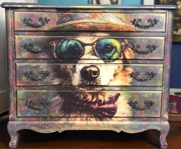 D. O. GEE | Large Decoupage Tissue Paper for Furniture | Arts & Crafts | 21x29 | Whimsykel Designs  Cool Dog in Sunglasses