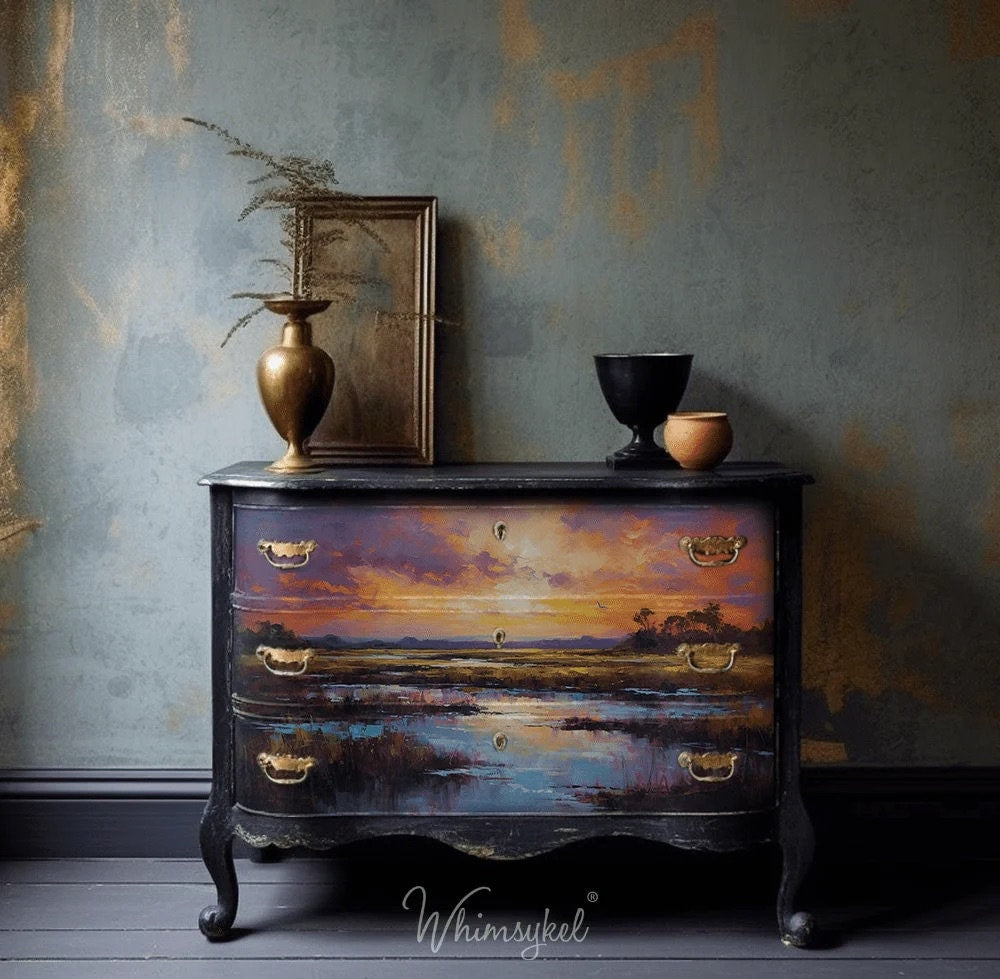 Tybee Tides Large Decoupage Tissue Paper for Furniture 21x29 Whimsykel Designs Sunset over Ocean