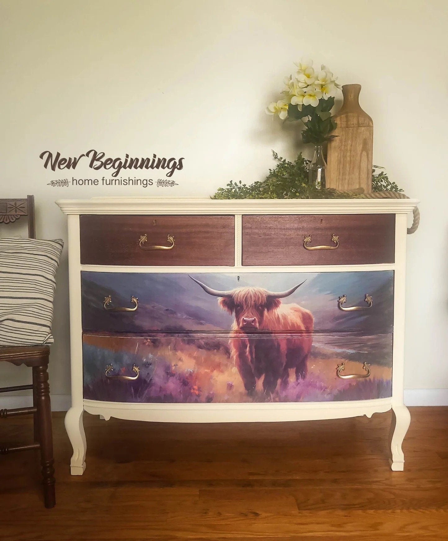 FLORA HIGHLAND COW | Large Decoupage Tissue Paper | Furniture | Arts & Crafts | 14"x20" or 21x29 | Whimsykel Designs | Highland Coo in Field