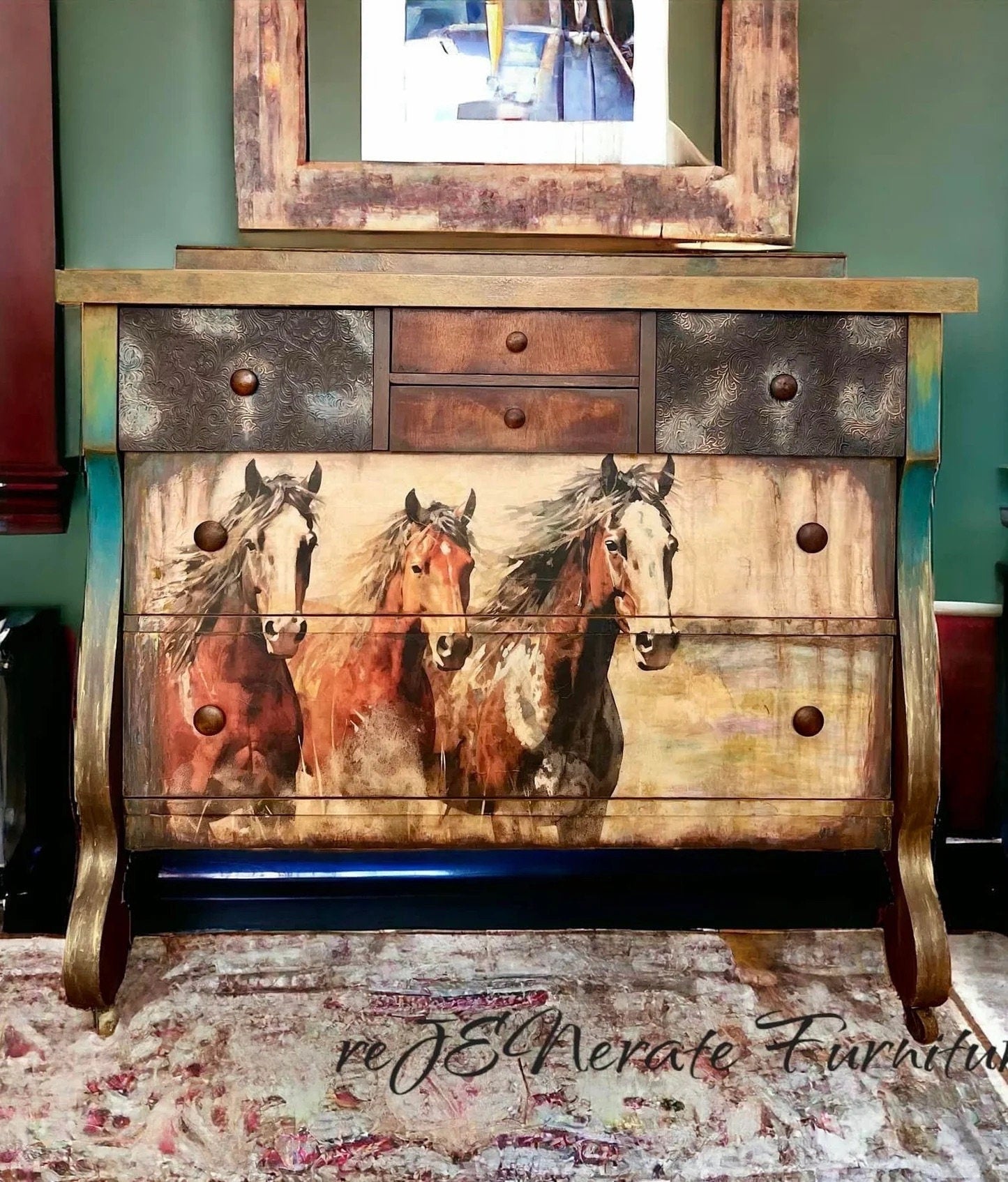 GRACEFUL STEEDS | Large Decoupage Tissue Paper | Furniture | Arts & Crafts | 21x29 or 14x20 | Whimsykel Designs | Three Galloping Horses