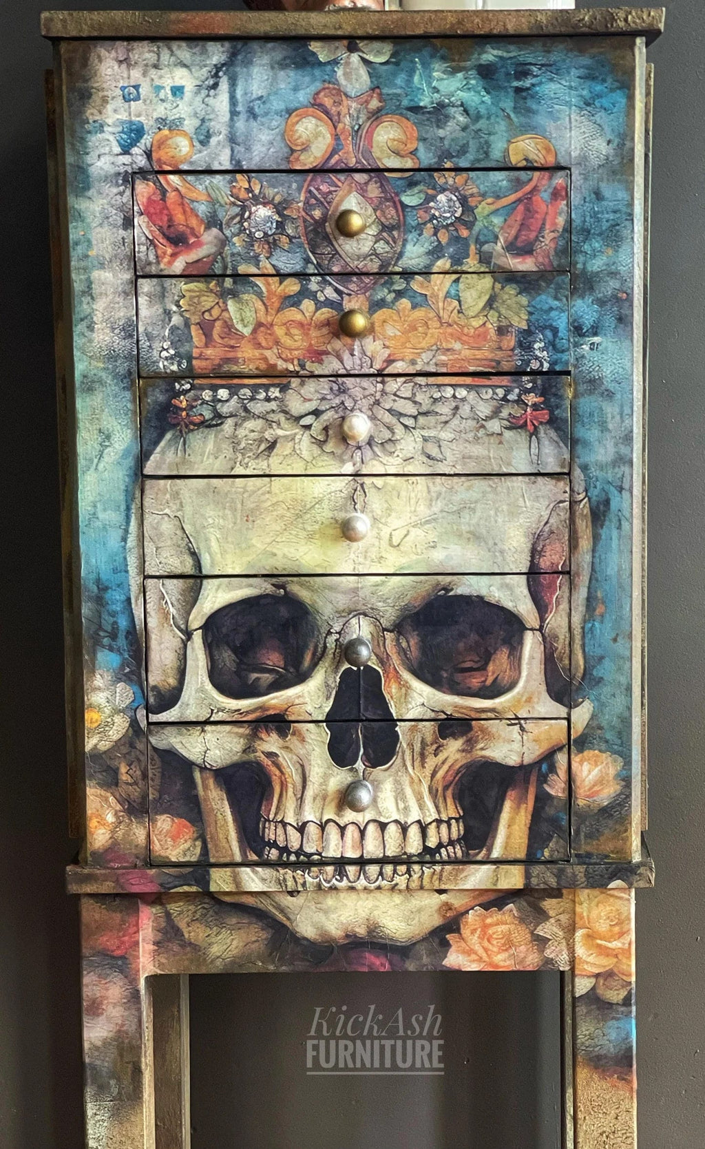 Skull Queen Large Decoupage Tissue Paper for Furniture 21x29 Whimsykel Designs Skull in Flowers