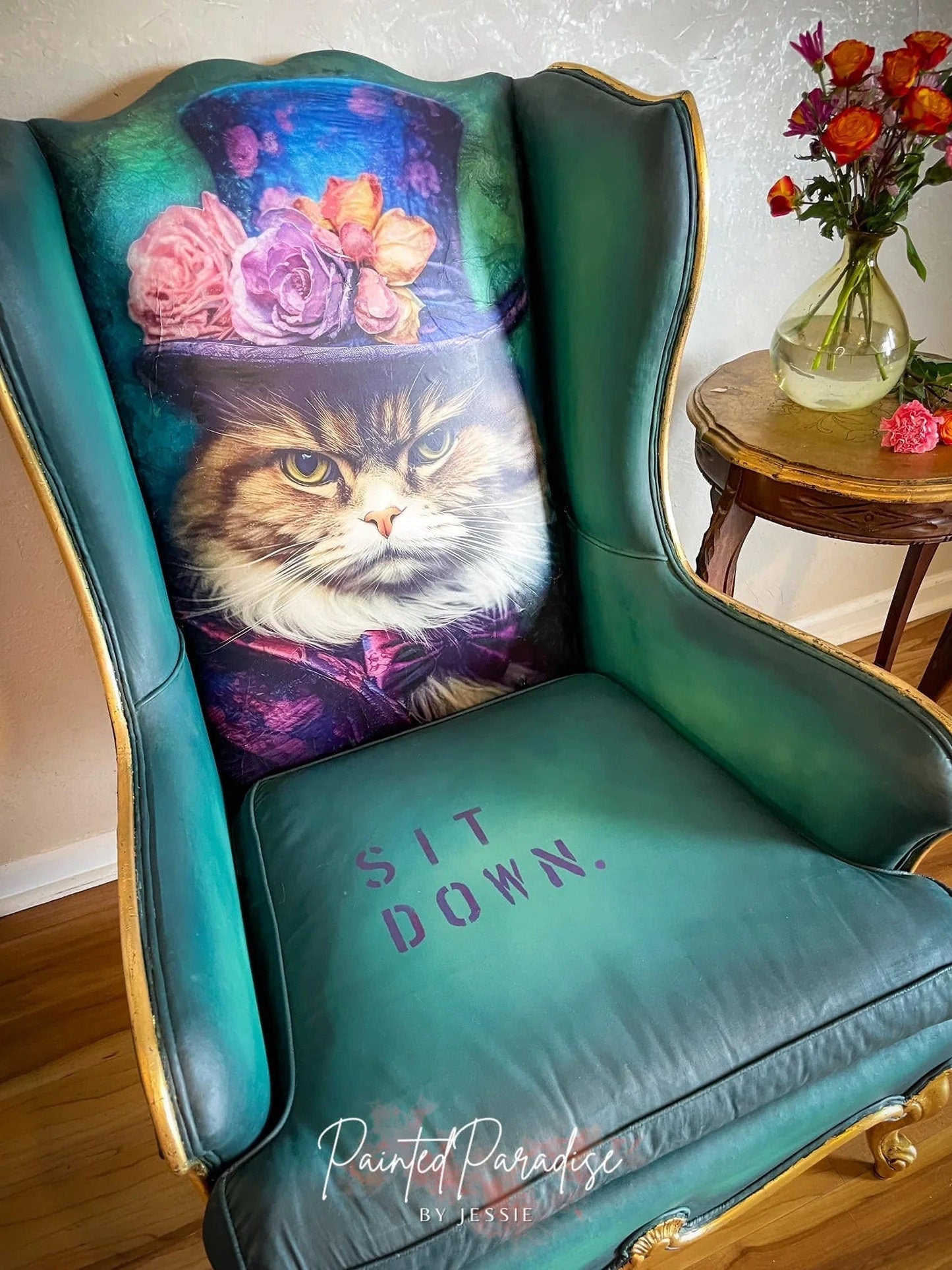 Sour Puss | Large Decoupage Tissue Paper | Furniture | Arts & Crafts | 21x29 or 14x20 | Whimsykel Designs | Grumpy Cat in Top Hat