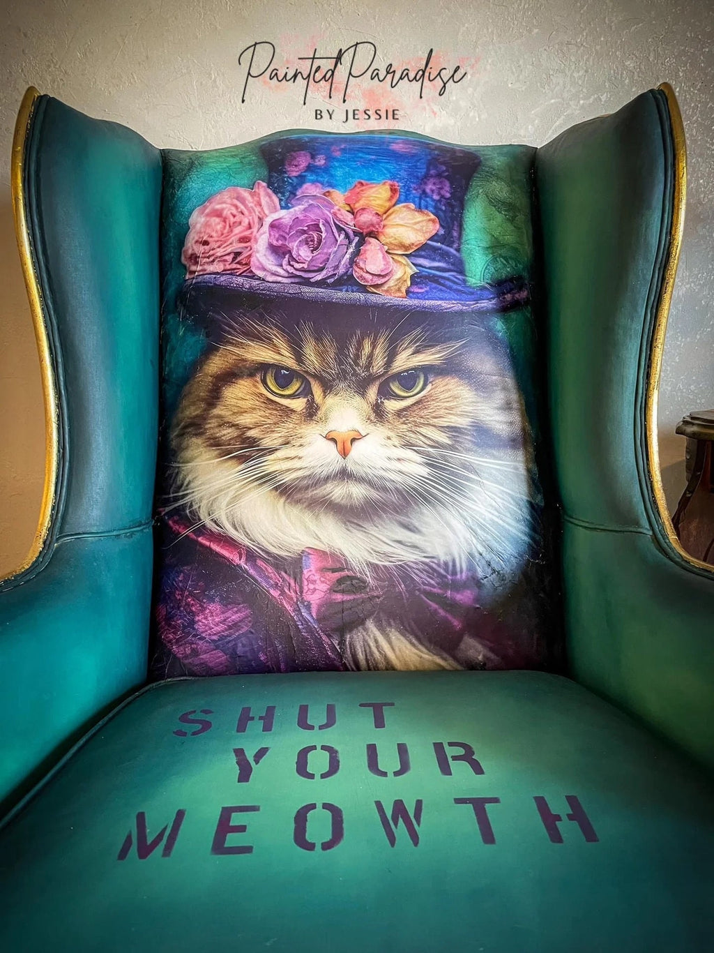 Sour Puss | Large Decoupage Tissue Paper | Furniture | Arts & Crafts | 21x29 or 14x20 | Whimsykel Designs | Grumpy Cat in Top Hat