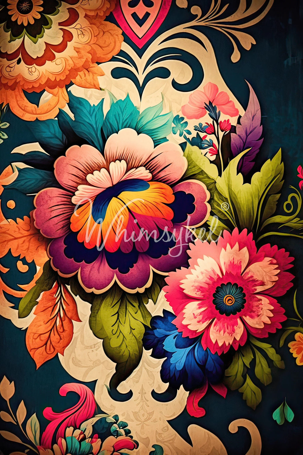 Whimsykel | Boho Flowers | Decoupage Tissue Paper | 14"x20" or 21"x29" | multiple flowers