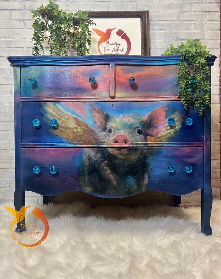 Pigasus Large Decoupage Tissue Paper for Furniture 21x29 Whimsykel Designs If Pigs Could Fly -Flying Pig