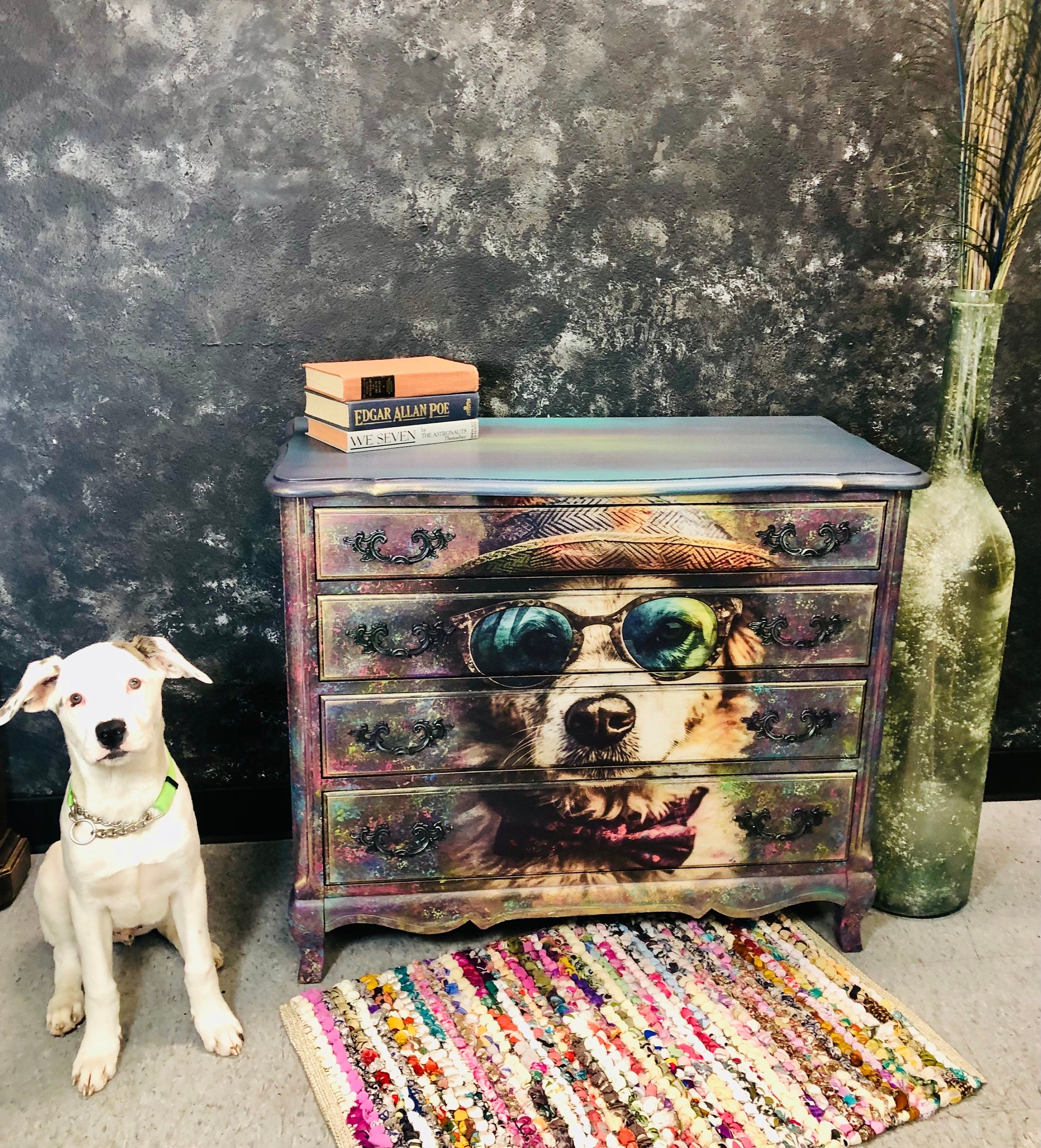 D. O. GEE | Large Decoupage Tissue Paper for Furniture | Arts & Crafts | 21x29 | Whimsykel Designs  Cool Dog in Sunglasses