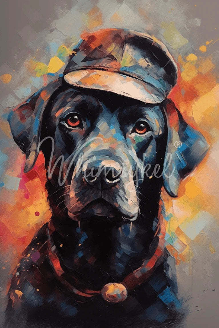 Painter Pup Large Decoupage Tissue Paper for Furniture 21x29 Whimsykel Designs Black Lab in Cap