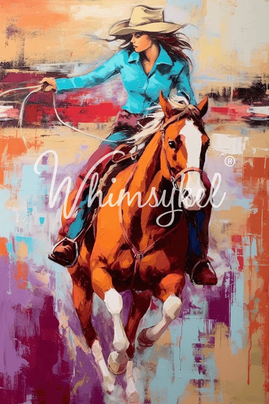 GALLOP N GRACE | Large Decoupage Tissue Paper for Furniture | Arts & Crafts | 21x29 | Whimsykel Designs | Cowgirl on Horse