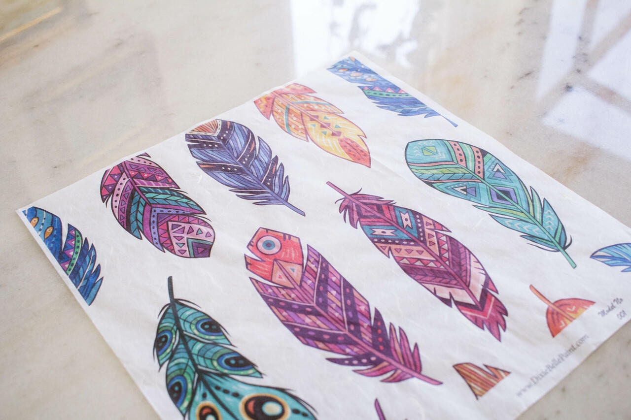 FEATHERS | Retired | Rice Decoupage Paper - For Furniture | Crafts | Art | Dixie Belle Paint | Belles & Whistles