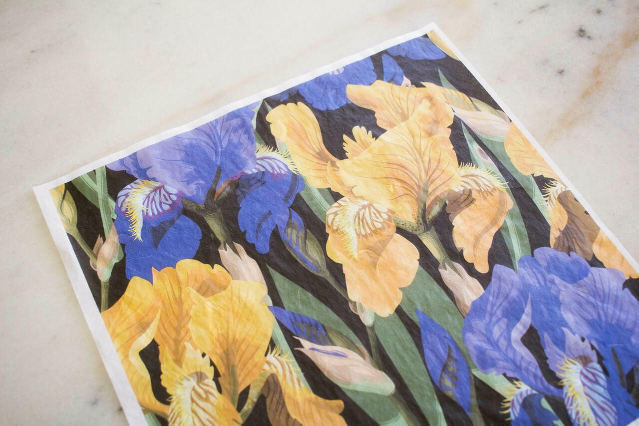 FLORAL ON BLACK | Retired | Rice Decoupage Paper - For Furniture | Crafts | Art | Dixie Belle Paint | Belles & Whistles